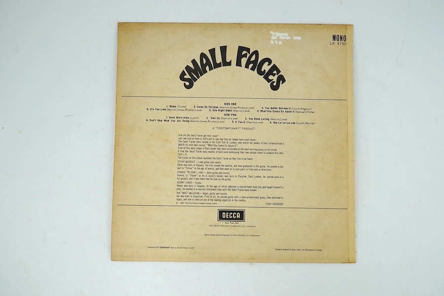 Small Faces; Small Faces LP record album, mono on Decca LK4790, red label, XARL-7217-4A. Condition - fair